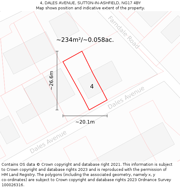 4, DALES AVENUE, SUTTON-IN-ASHFIELD, NG17 4BY: Plot and title map