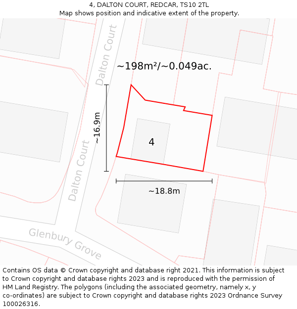 4, DALTON COURT, REDCAR, TS10 2TL: Plot and title map