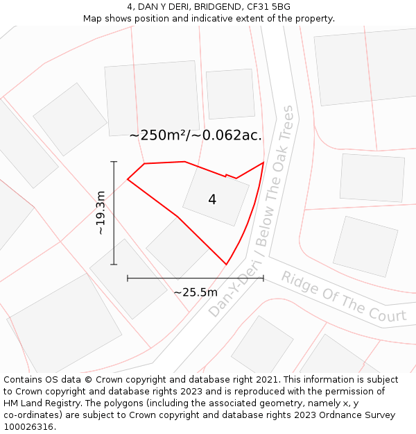 4, DAN Y DERI, BRIDGEND, CF31 5BG: Plot and title map