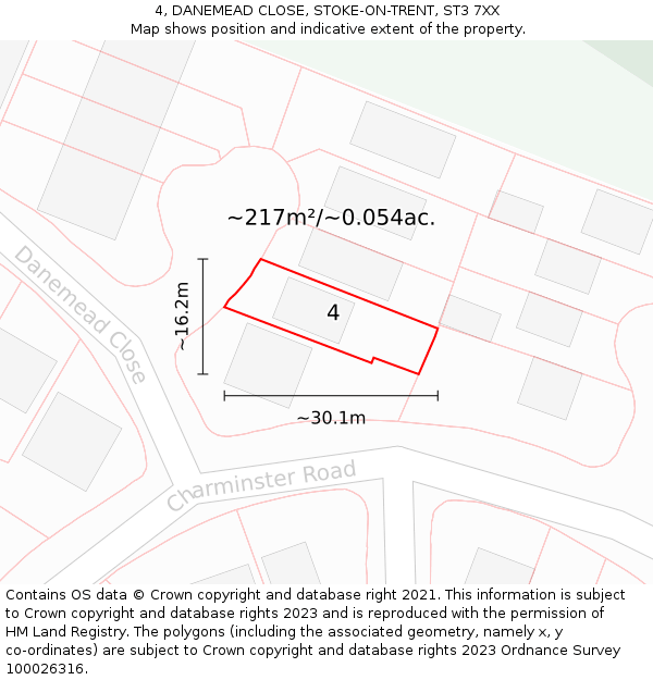 4, DANEMEAD CLOSE, STOKE-ON-TRENT, ST3 7XX: Plot and title map