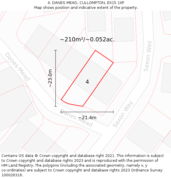 4, DANES MEAD, CULLOMPTON, EX15 1XP: Plot and title map