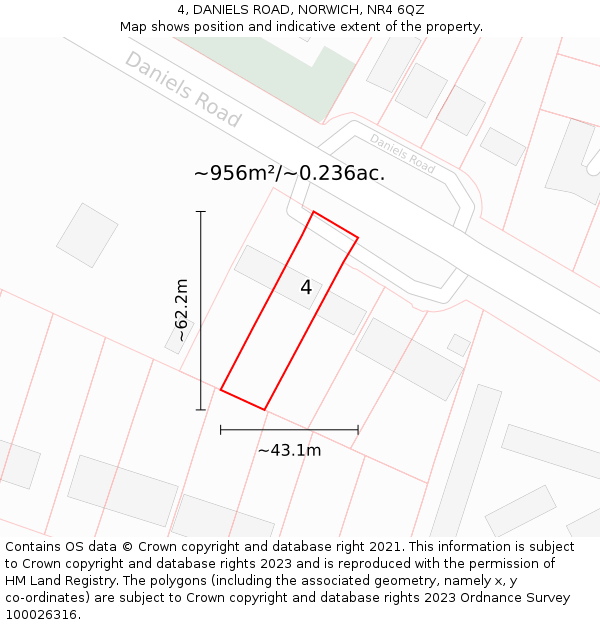 4, DANIELS ROAD, NORWICH, NR4 6QZ: Plot and title map