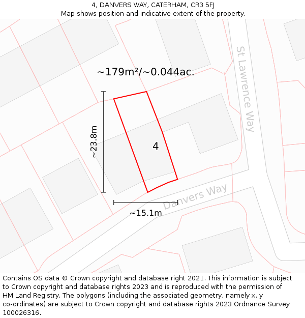 4, DANVERS WAY, CATERHAM, CR3 5FJ: Plot and title map