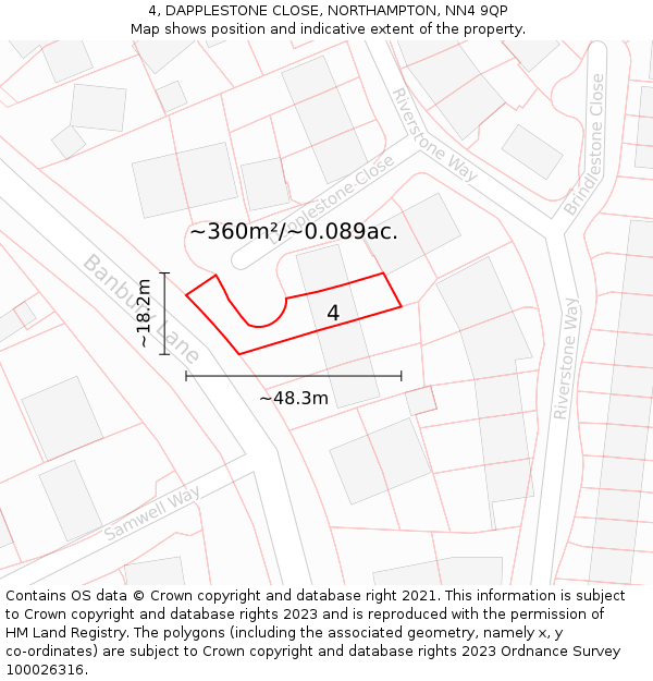 4, DAPPLESTONE CLOSE, NORTHAMPTON, NN4 9QP: Plot and title map