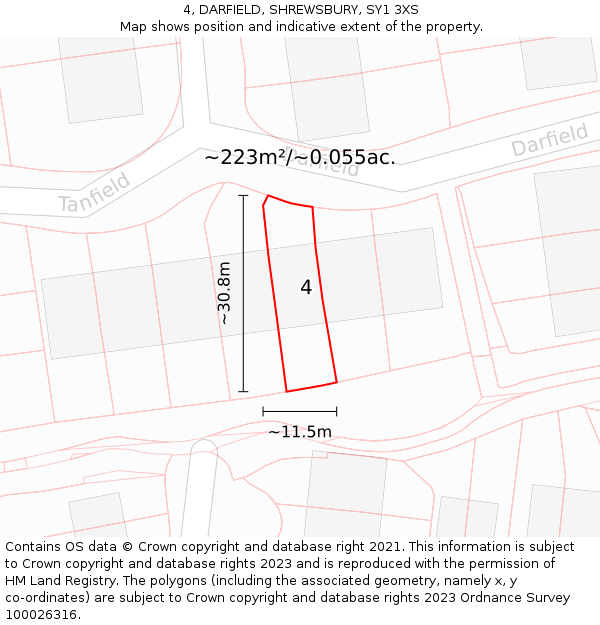 4, DARFIELD, SHREWSBURY, SY1 3XS: Plot and title map