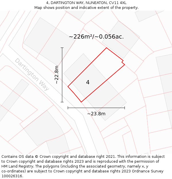 4, DARTINGTON WAY, NUNEATON, CV11 4XL: Plot and title map