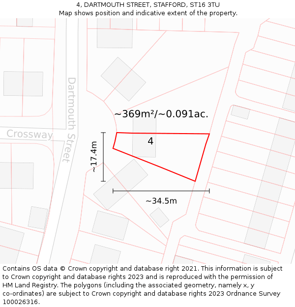 4, DARTMOUTH STREET, STAFFORD, ST16 3TU: Plot and title map