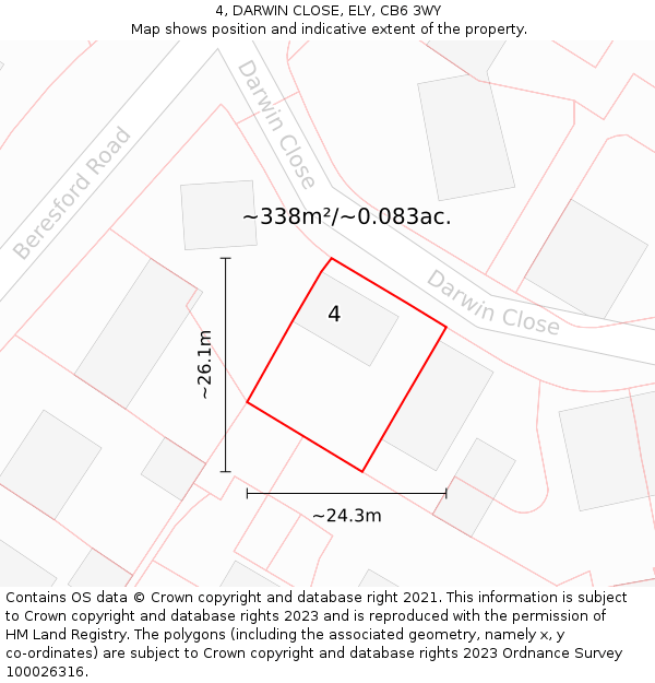 4, DARWIN CLOSE, ELY, CB6 3WY: Plot and title map