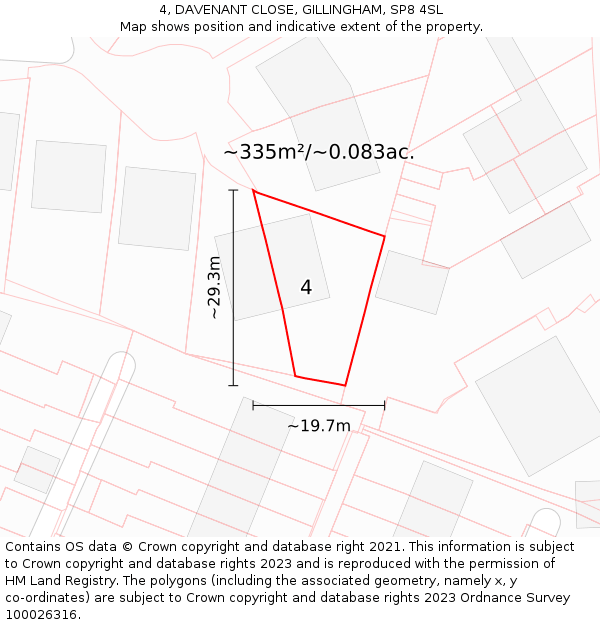 4, DAVENANT CLOSE, GILLINGHAM, SP8 4SL: Plot and title map