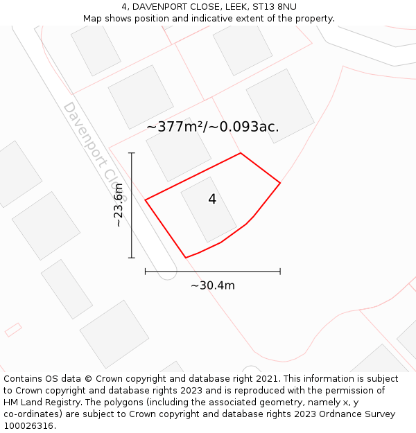 4, DAVENPORT CLOSE, LEEK, ST13 8NU: Plot and title map