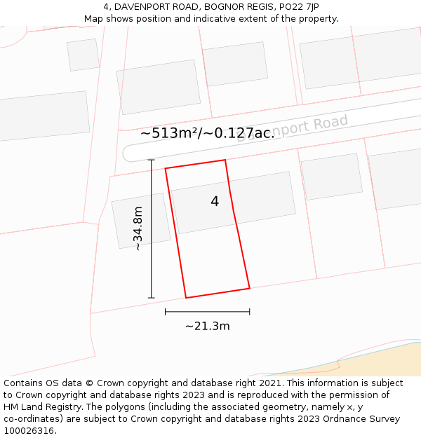 4, DAVENPORT ROAD, BOGNOR REGIS, PO22 7JP: Plot and title map