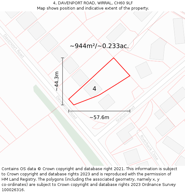 4, DAVENPORT ROAD, WIRRAL, CH60 9LF: Plot and title map