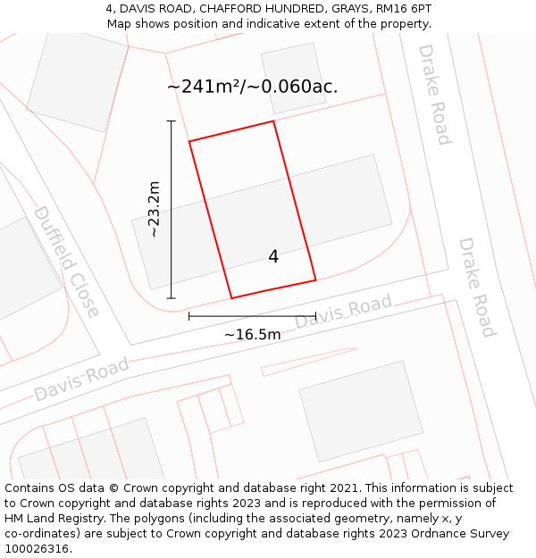 4, DAVIS ROAD, CHAFFORD HUNDRED, GRAYS, RM16 6PT: Plot and title map