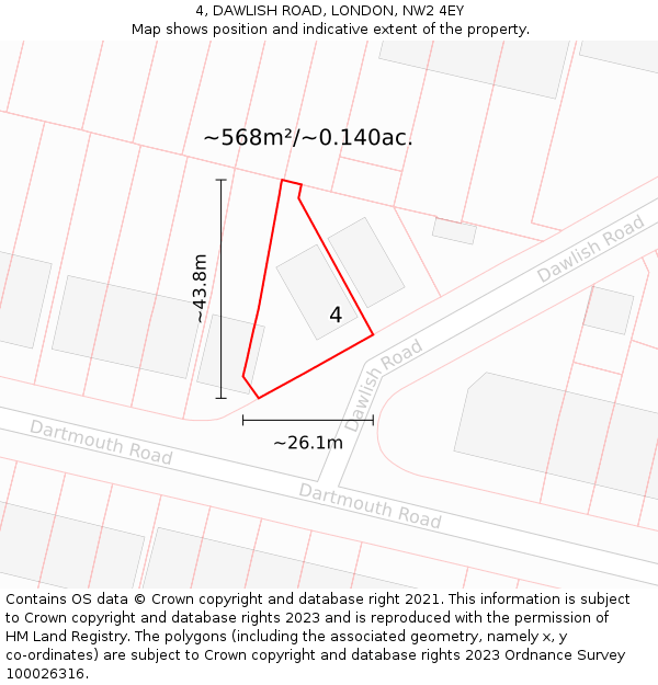 4, DAWLISH ROAD, LONDON, NW2 4EY: Plot and title map
