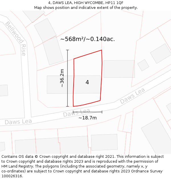 4, DAWS LEA, HIGH WYCOMBE, HP11 1QF: Plot and title map