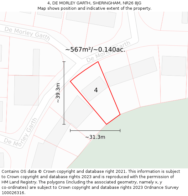 4, DE MORLEY GARTH, SHERINGHAM, NR26 8JG: Plot and title map