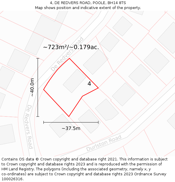 4, DE REDVERS ROAD, POOLE, BH14 8TS: Plot and title map