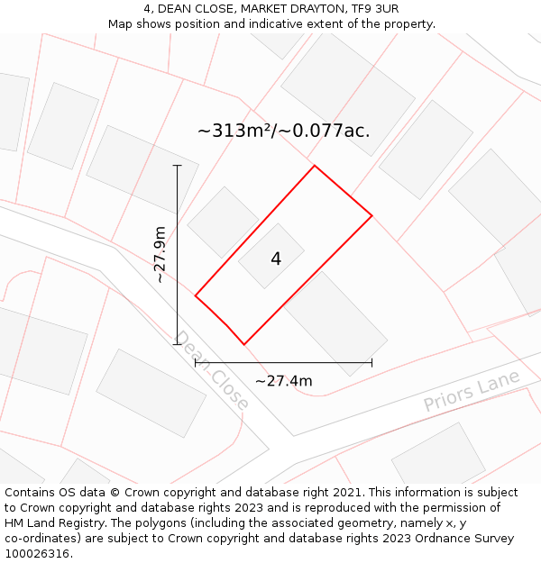 4, DEAN CLOSE, MARKET DRAYTON, TF9 3UR: Plot and title map
