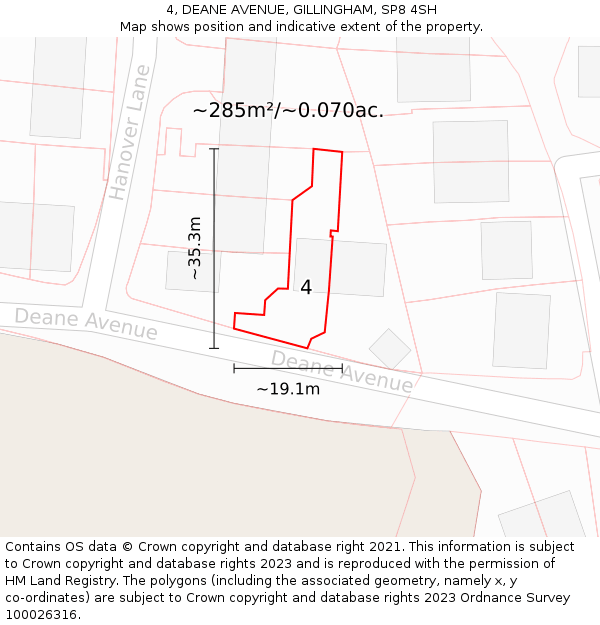 4, DEANE AVENUE, GILLINGHAM, SP8 4SH: Plot and title map