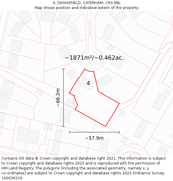 4, DEANSFIELD, CATERHAM, CR3 6BL: Plot and title map