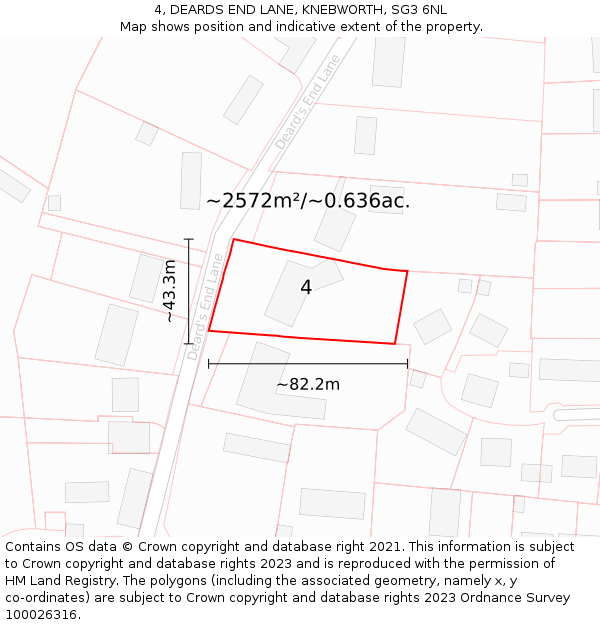 4, DEARDS END LANE, KNEBWORTH, SG3 6NL: Plot and title map