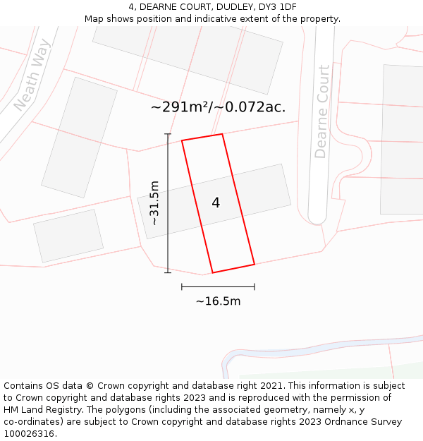 4, DEARNE COURT, DUDLEY, DY3 1DF: Plot and title map