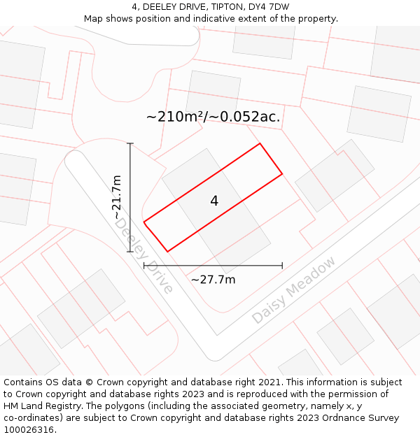 4, DEELEY DRIVE, TIPTON, DY4 7DW: Plot and title map