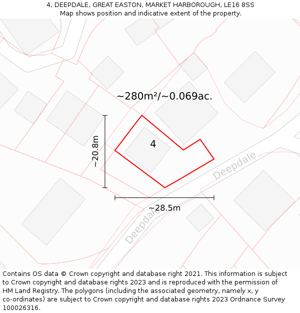 4, DEEPDALE, GREAT EASTON, MARKET HARBOROUGH, LE16 8SS: Plot and title map