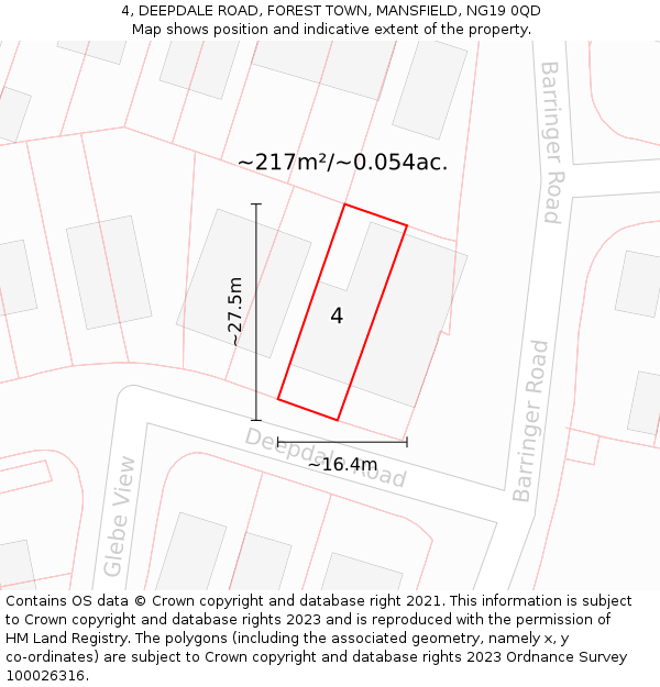 4, DEEPDALE ROAD, FOREST TOWN, MANSFIELD, NG19 0QD: Plot and title map