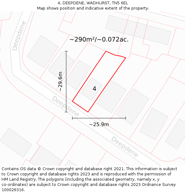 4, DEEPDENE, WADHURST, TN5 6EL: Plot and title map