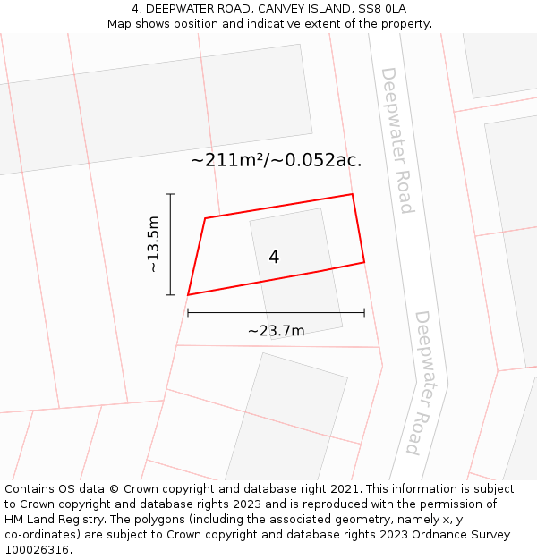 4, DEEPWATER ROAD, CANVEY ISLAND, SS8 0LA: Plot and title map