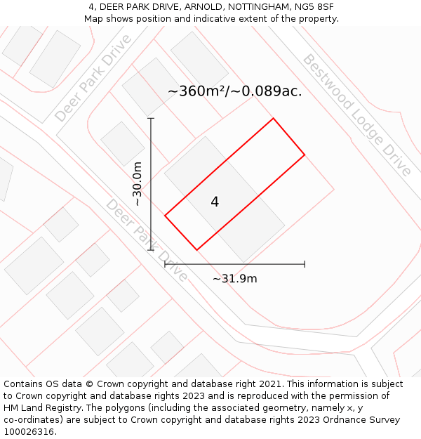 4, DEER PARK DRIVE, ARNOLD, NOTTINGHAM, NG5 8SF: Plot and title map