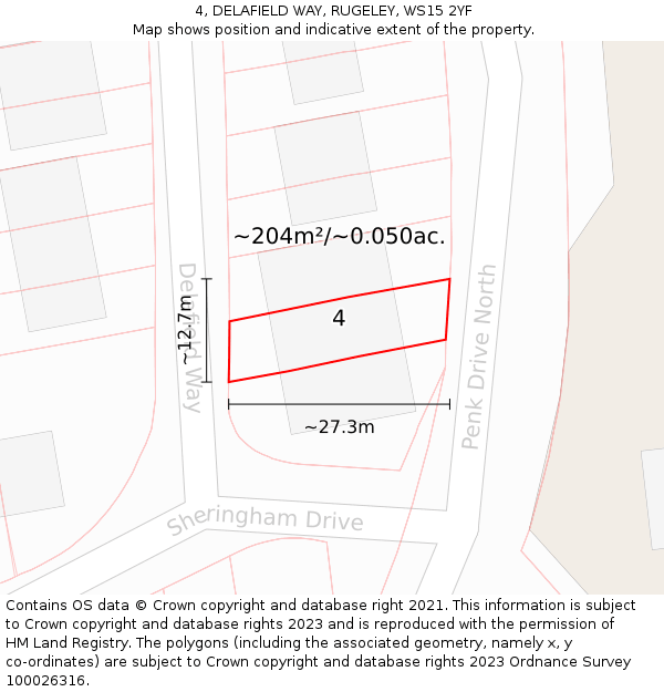 4, DELAFIELD WAY, RUGELEY, WS15 2YF: Plot and title map