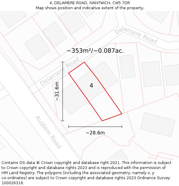 4, DELAMERE ROAD, NANTWICH, CW5 7DR: Plot and title map