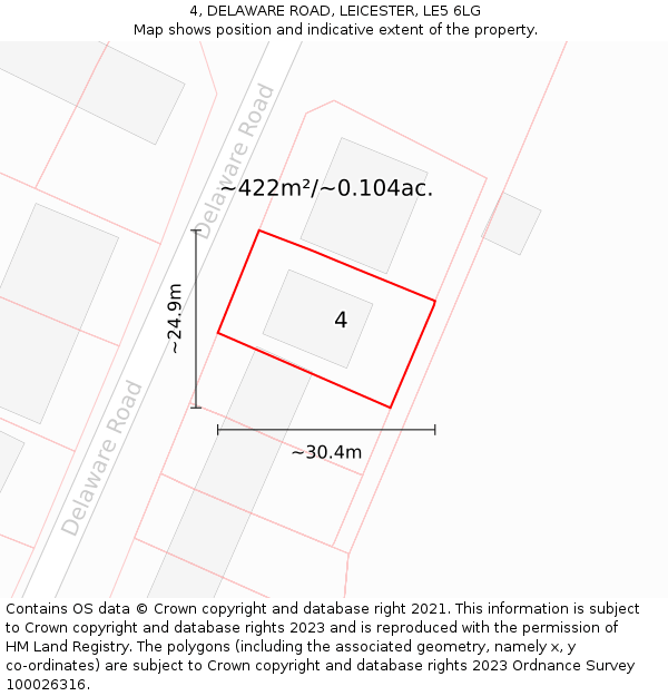 4, DELAWARE ROAD, LEICESTER, LE5 6LG: Plot and title map