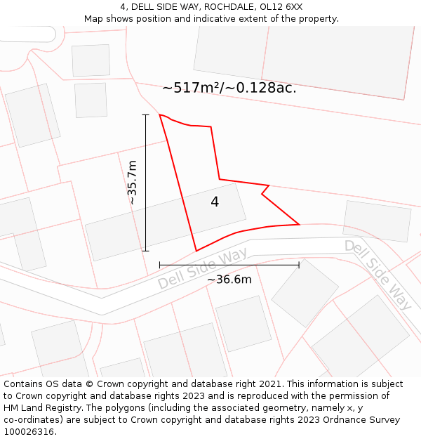 4, DELL SIDE WAY, ROCHDALE, OL12 6XX: Plot and title map