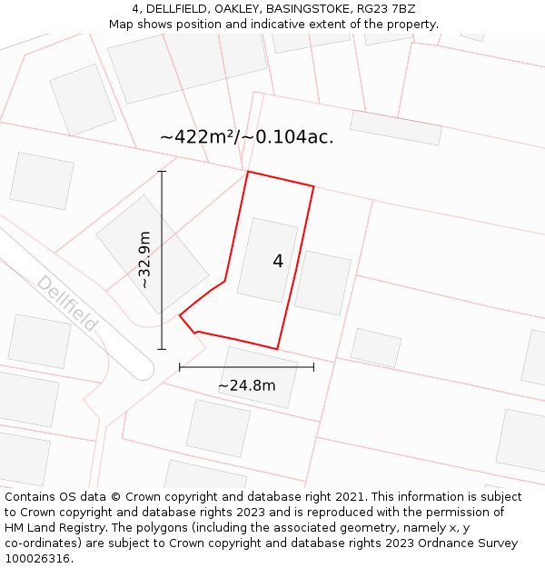 4, DELLFIELD, OAKLEY, BASINGSTOKE, RG23 7BZ: Plot and title map