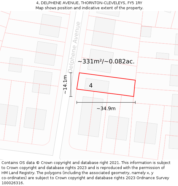 4, DELPHENE AVENUE, THORNTON-CLEVELEYS, FY5 1RY: Plot and title map