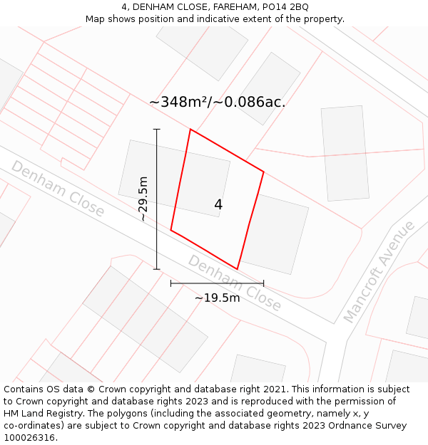 4, DENHAM CLOSE, FAREHAM, PO14 2BQ: Plot and title map