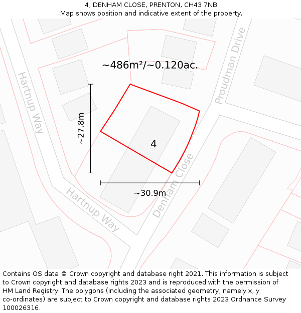 4, DENHAM CLOSE, PRENTON, CH43 7NB: Plot and title map