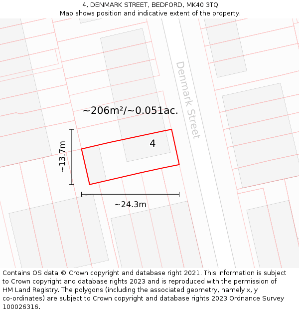 4, DENMARK STREET, BEDFORD, MK40 3TQ: Plot and title map