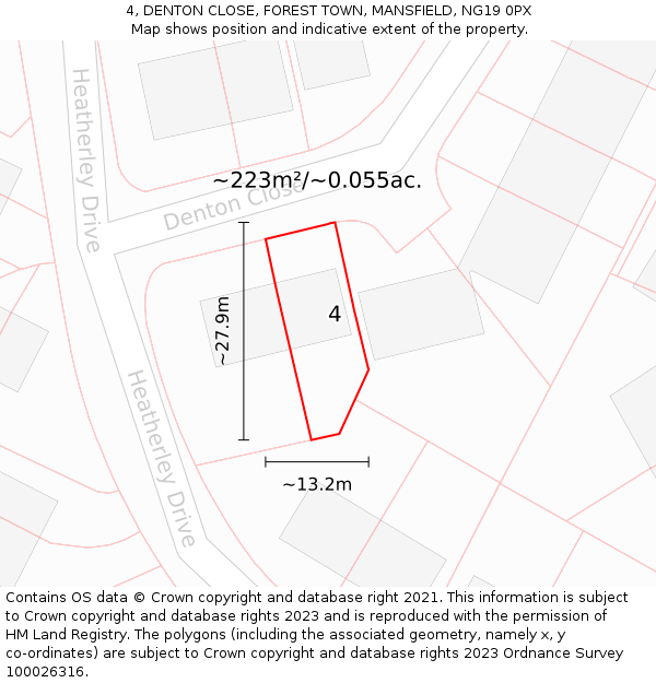 4, DENTON CLOSE, FOREST TOWN, MANSFIELD, NG19 0PX: Plot and title map