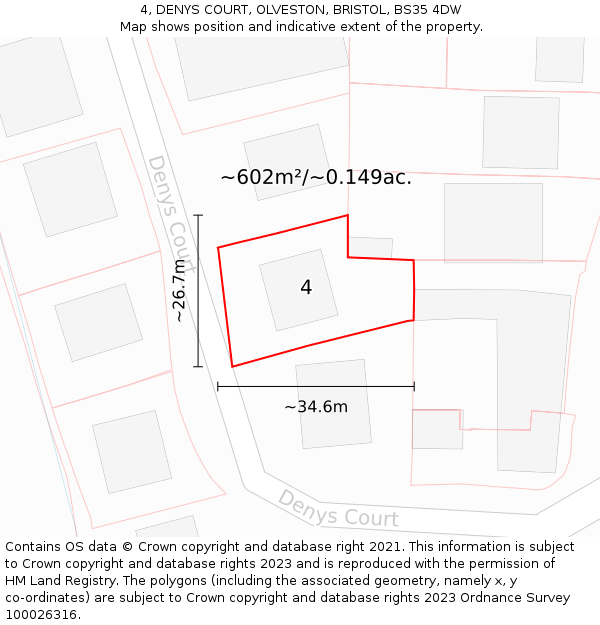 4, DENYS COURT, OLVESTON, BRISTOL, BS35 4DW: Plot and title map