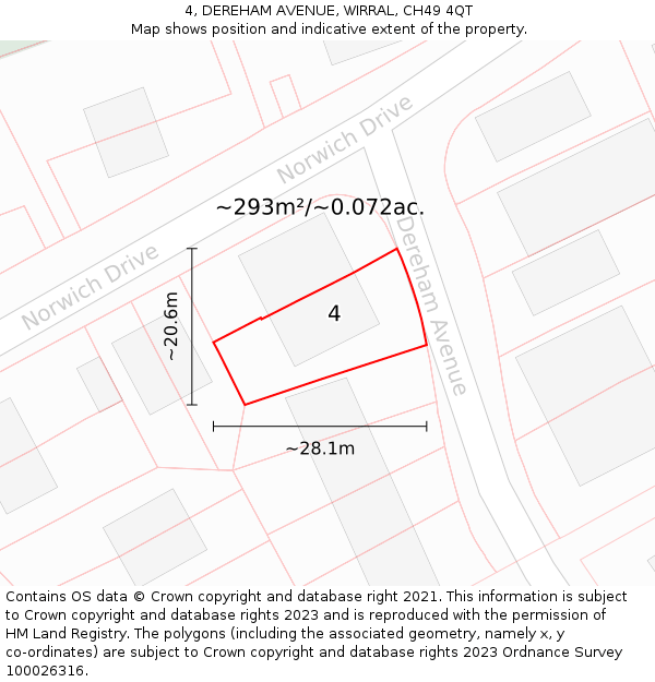 4, DEREHAM AVENUE, WIRRAL, CH49 4QT: Plot and title map