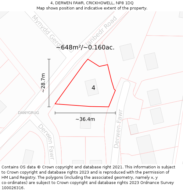 4, DERWEN FAWR, CRICKHOWELL, NP8 1DQ: Plot and title map