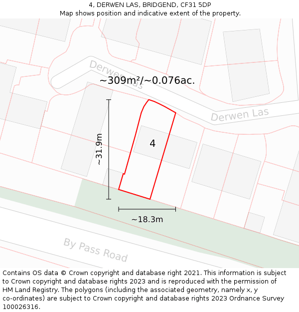 4, DERWEN LAS, BRIDGEND, CF31 5DP: Plot and title map