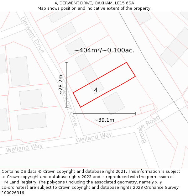 4, DERWENT DRIVE, OAKHAM, LE15 6SA: Plot and title map