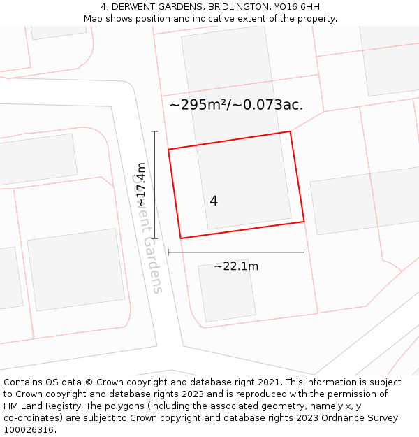 4, DERWENT GARDENS, BRIDLINGTON, YO16 6HH: Plot and title map