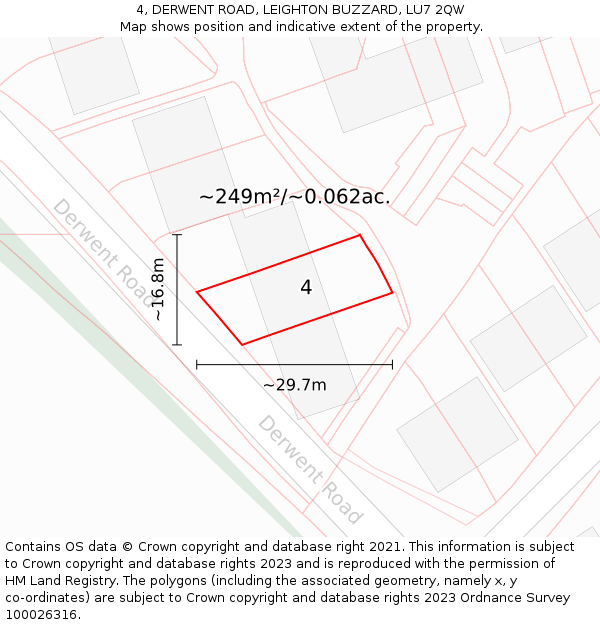 4, DERWENT ROAD, LEIGHTON BUZZARD, LU7 2QW: Plot and title map