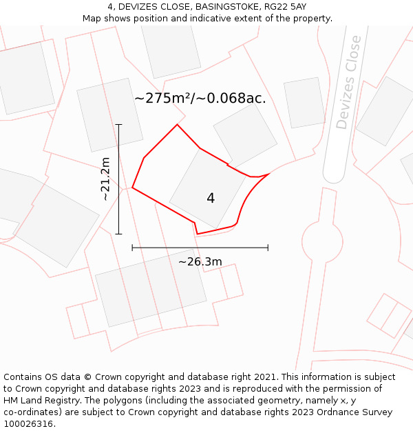 4, DEVIZES CLOSE, BASINGSTOKE, RG22 5AY: Plot and title map